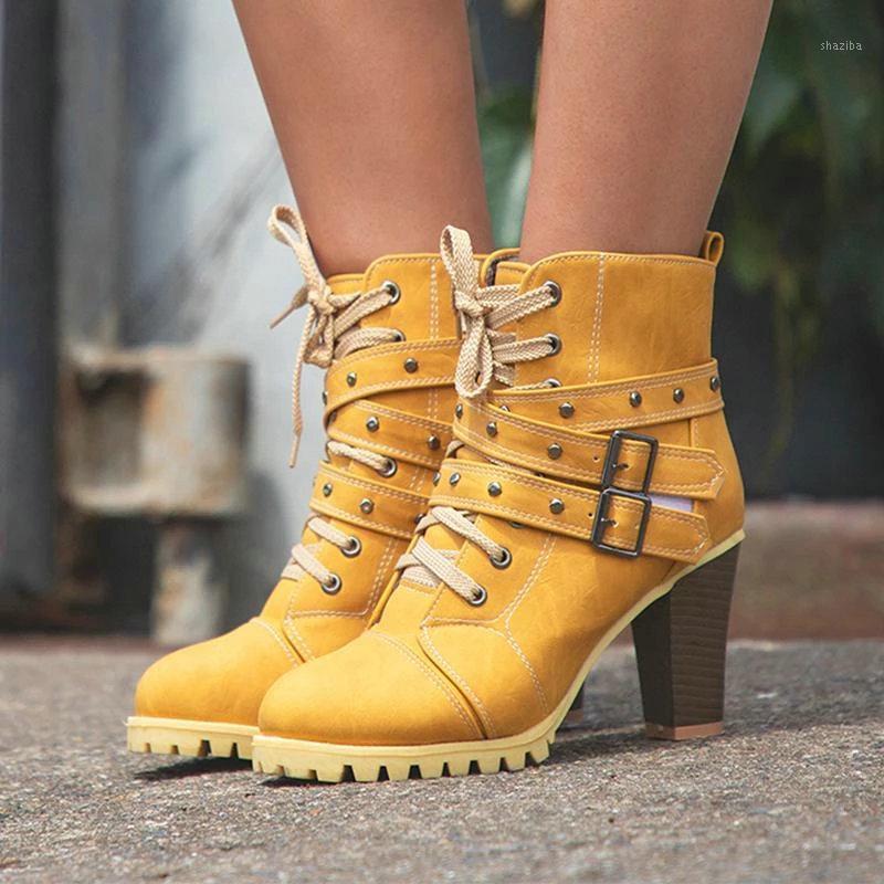 

AIWEIYi Autumn Winter Women Ankle Boots Ladies Shoes Boots Lace Up Comfortable Shoes Woman High Heels Motorcycle1, Blue