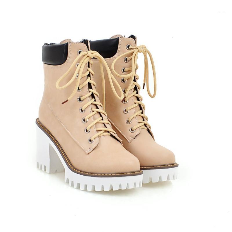 

Women's Shoes Retro Lace Platform Chunky Heels Black Round Toe Zipper Fashion Boots Pumps Booties1, Beige