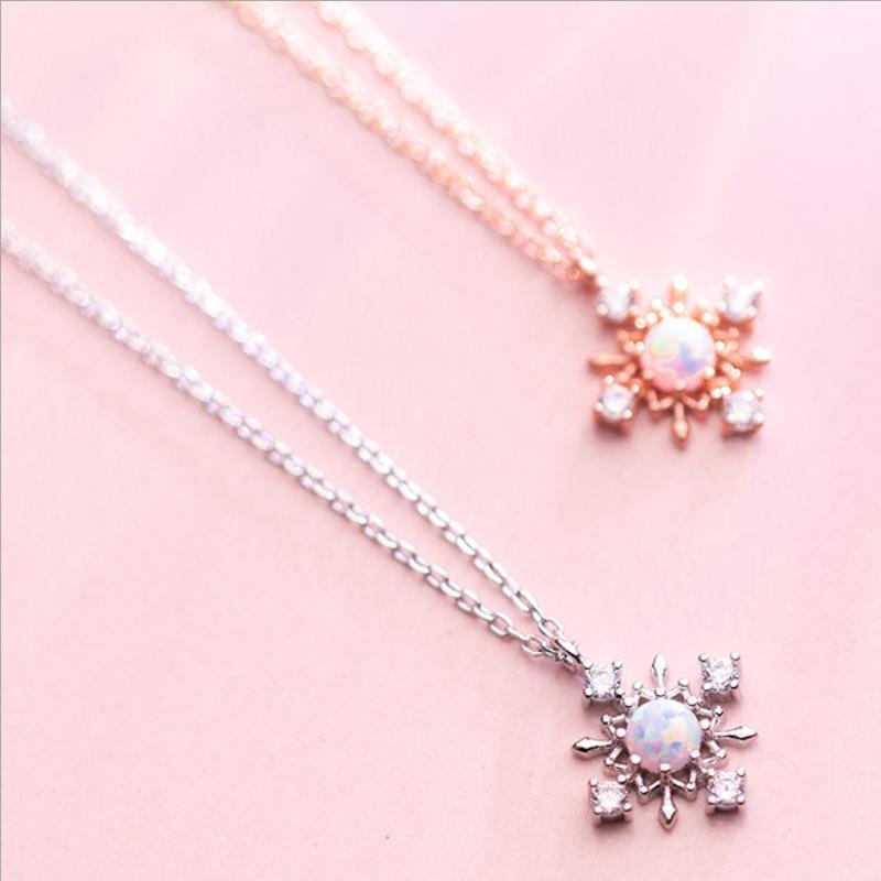 

Fine 925 sterling silver necklaces Opal Zircon Snowflakes pendant personality chain Jewelry Wedding engagement Bride Gifts 20201