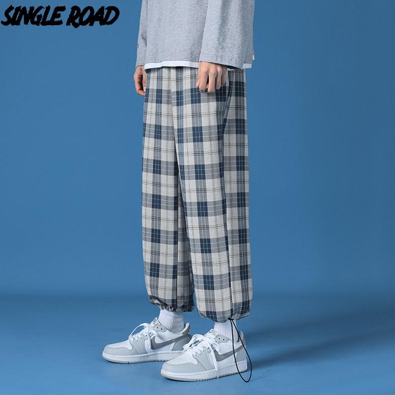 

SingleRoad Mens Sweatpants Men 2021 Spring Plaid Baggy Joggers Japanese Streetwear Trousers Casual Blue Harem Pants For Men, Blue sweatpants