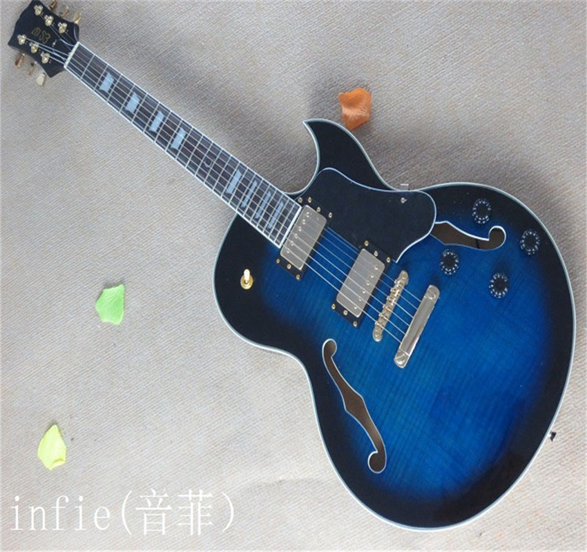 

Free shipping new empty heart jazz Sky blue color VS genuine steel P90 pickups Electric Guitar