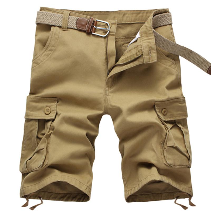 

2020 NEW Summer Men's Baggy Multi Pocket Zipper Cargo Shorts breeches Male Long Army Green Khaki Mens Tactical Short, Black