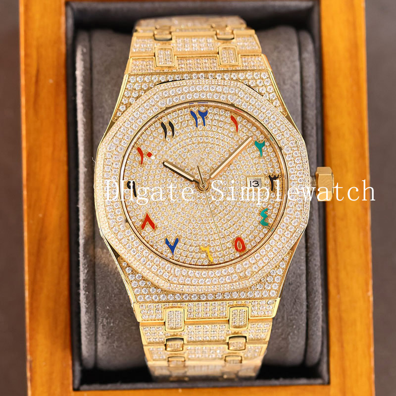 

Top Full Diamond Mens Watch Automatic Mechanical Watches 40mm Diamonds Bezel Sapphire Business Wristwatch Montre de Luxe AAA+ Gifts for Men, Customize