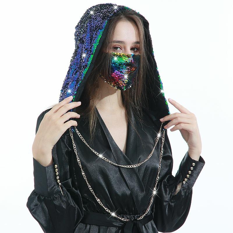 

Laser Sequins Head Hats Winter Hats For Woman Beanies Mask Set Fashion Casual Girls Warm Hat Wholesale, 02