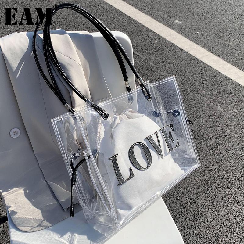 

[EAM] Women New Drawstring Large Capacity Coffee PVC Personality All-match Crossbody Shoulder Bag Fashion Tide 2021 18A1133, Brown