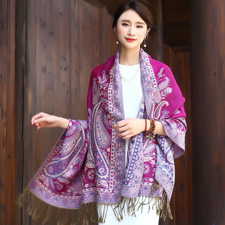 

Fashion Wool Blend Soft Scarf Embroidered Cashew Mujer Bufanda Shawl Autumn And Winter Thick Artificial Cashmere Scarf