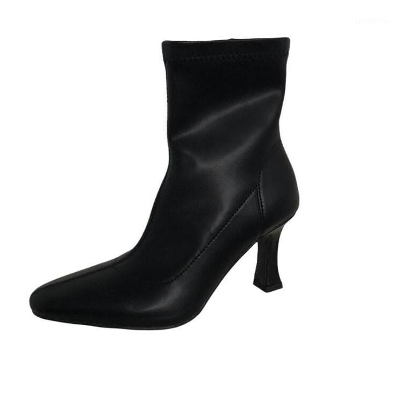 

Women Shoes Snow boots Ladies Flock Warm Boots Solid Romon Middle 3cm Heel High casual Hairy Side1, Black