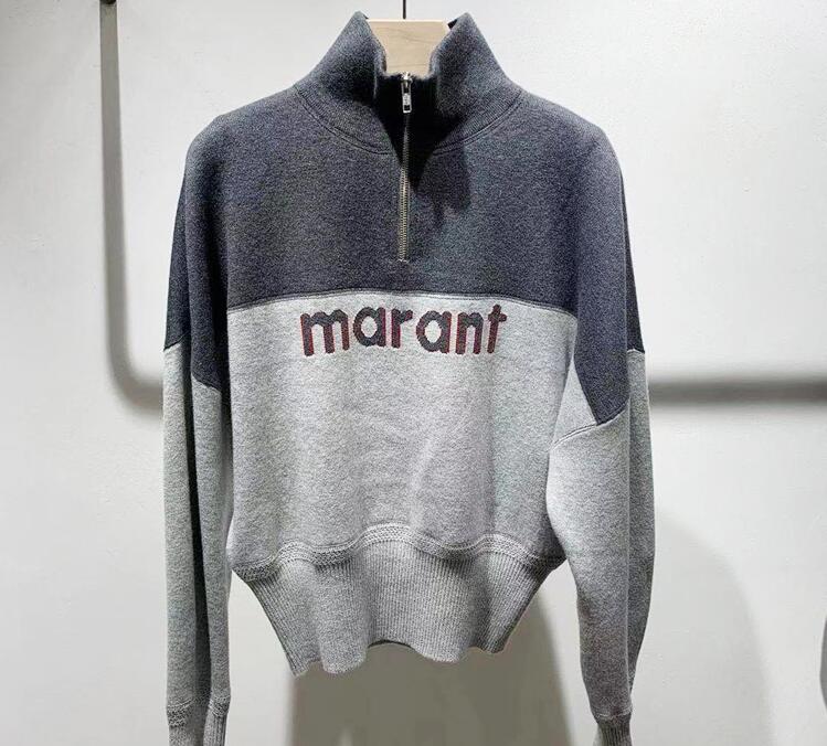 

2020 women's new half-zip color-blocking letter turtleneck sweater coat long-sleeved cotton sweater free shipping @1113, White;black