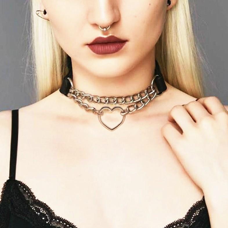 

Hiphoop Heart Choker Goth Aesthetic Initial Neck Chain Punk Collar For Women Kawaii Cosplay Cuban Link Chain Chocker Nacklaces