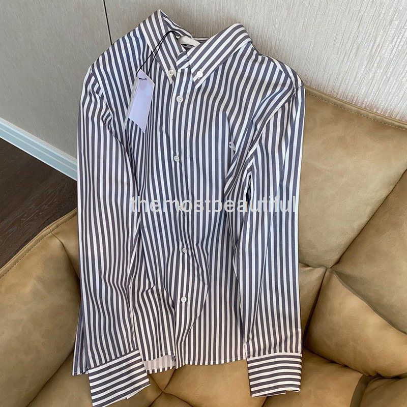 

Women' Blouses & Shirts CE home spring Arc de Triomphe yarn dyed cotton top design sense of minority blue and white stripe long sleeved shirt women, 2# packing bag