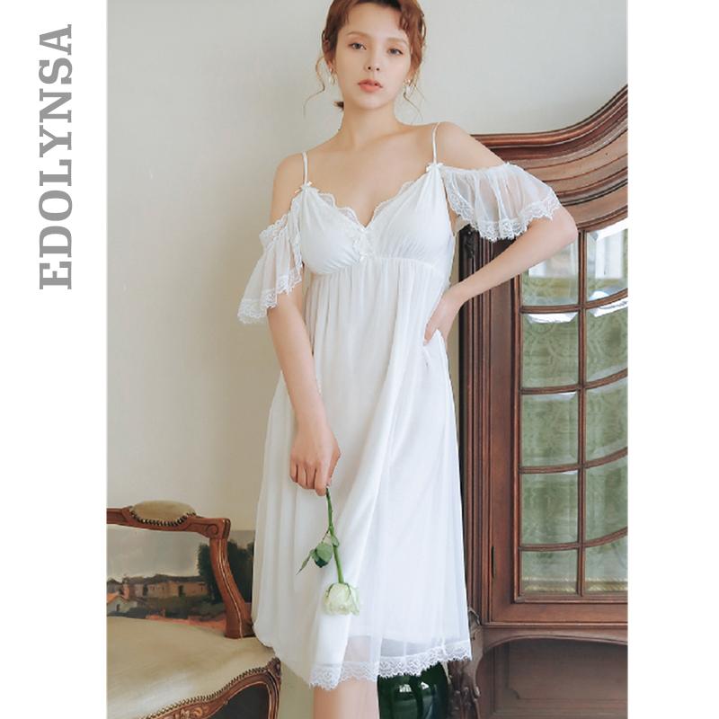 

2021 Vintage Sleep Lounge Butterfly Sleeve Laced Ruffle Night Dress Summer Sleepwear Cotton Organza Loose Long Nightdress T697, White