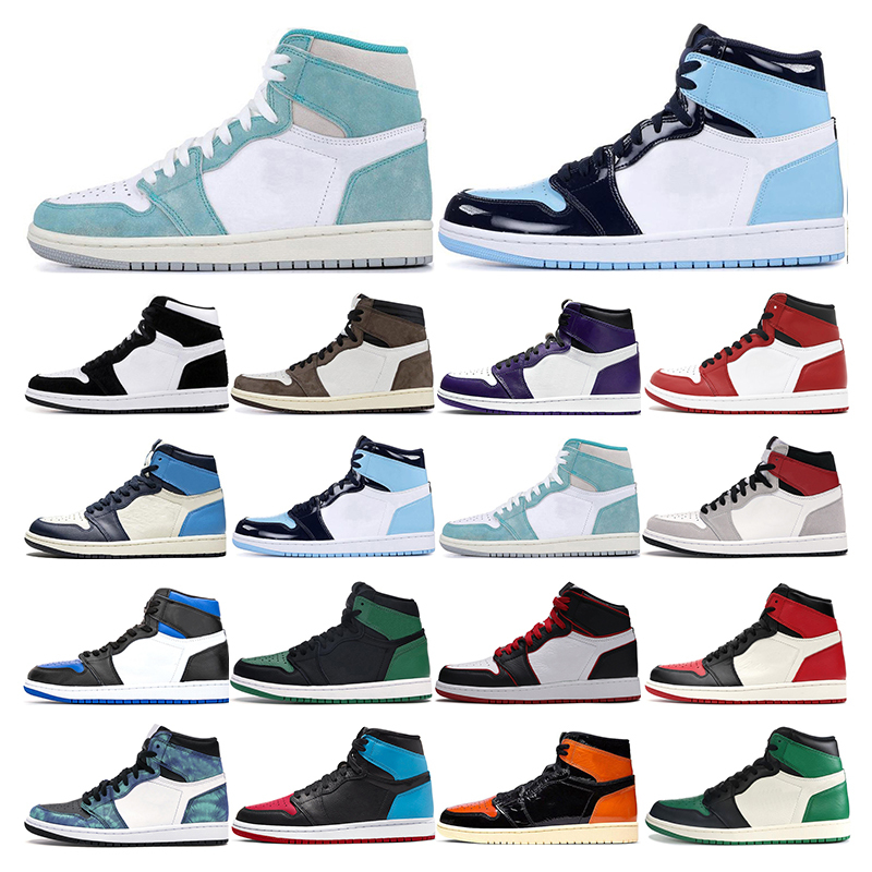 

Hotsale Mens trainers basketball shoes 1s UNC Obsidian ture green twist Light Smoke Grey Chicago womens mens sports sneakers outdoor fashion, 16 pine green
