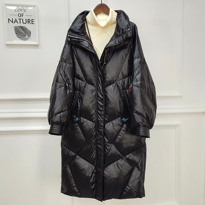 

Women' down Jacket Fashion Loose Mid-Length White Duck down Fairy2020 Winter New, Black