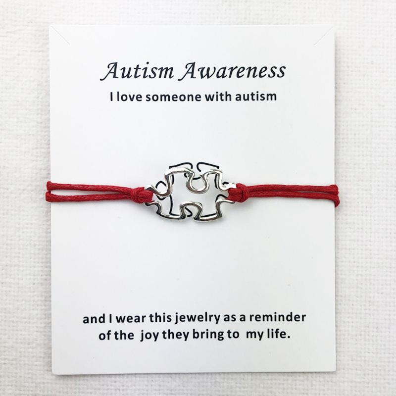 

Charm Bracelets Awareness Autism Charms Cuff Multilayer Red Wax Rope Antique Silver Plated Women Men Unisex With Card Bracelet Jewelry