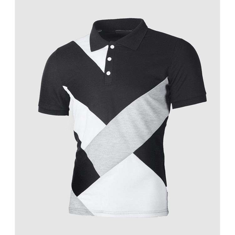 

2021 Brand New Summer Men's Splice Short-sleeve for Male Lapel Leisure Tops, Navy