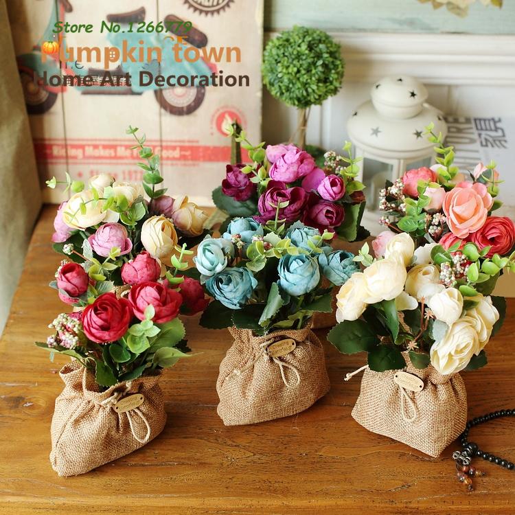 

Creative practical home simulation set flower,linen flowerpot+bamboo charcoal,adsorb formaldehyde,artificial camellia/rose pot, Purple