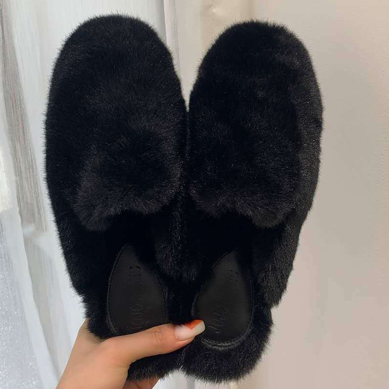 

2020 Women Slippers Furry Fluffy Fur Slides Home Flip Flops Indoor House Lady Fashion Mules Shoes Woman Female Ladies Slippers X1020, Black