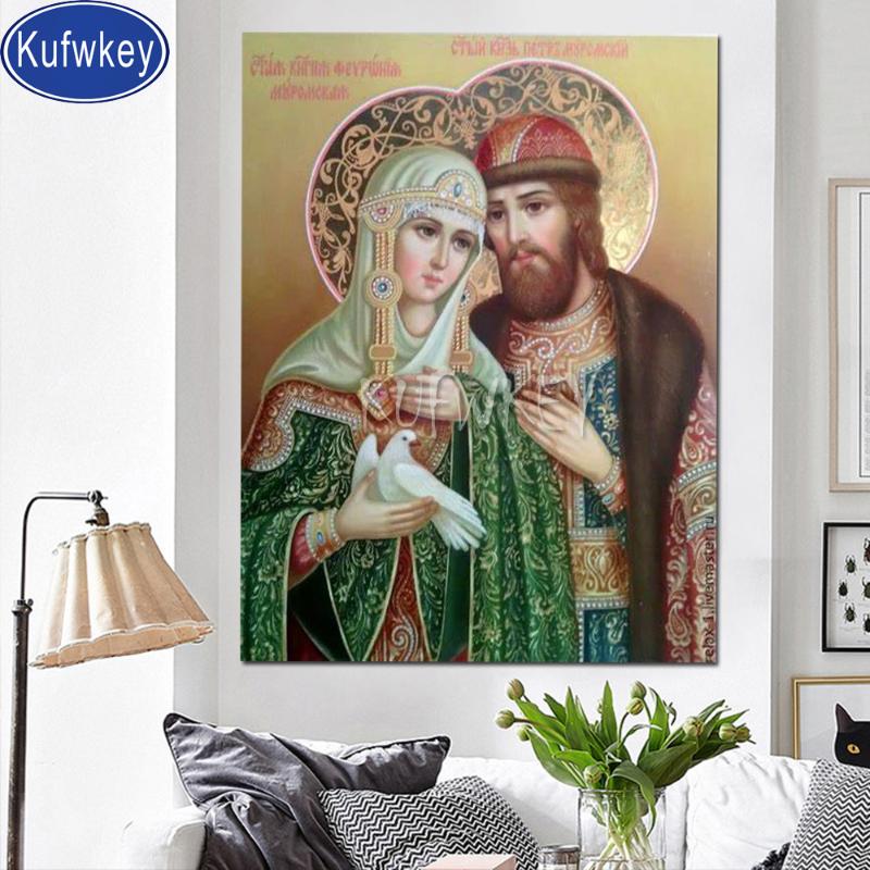 

5d diy diamond painting Sts. Peter and Fevronia off Murom mosaic diamond embroidery full square round cross stitch home decor,