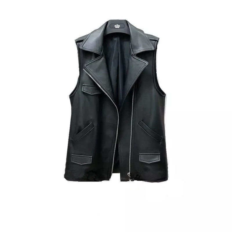 

2021 autumn black sleeveless winter leather of coats thin plutonium pockets with women's jacket vest y186 E1WN, Heise