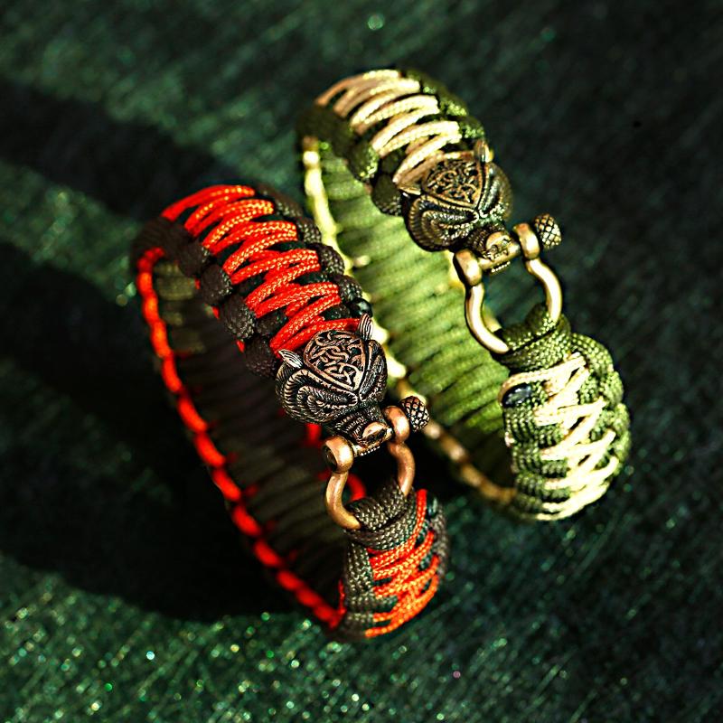 

Wolf Head Beads Charm Bracelets For Men Accessories Punk Black Red Thread Bracelet Personality Handmade Pulseras New Year Gifts