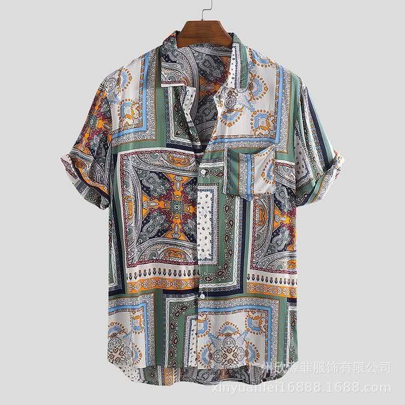 

Short Summer 2021 New Style Cotton Explosion Male Shirt Short-sleeve Flower M-3xl U8G0, Wine