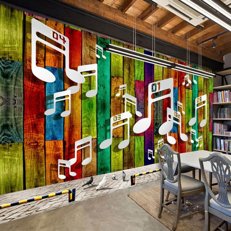 

Drop Shipping Custom Mural Color Restoring Ancient Ways Wood Staff Notes Striped Background Wall Custom Mural Bedroom Wallpaper, As pic