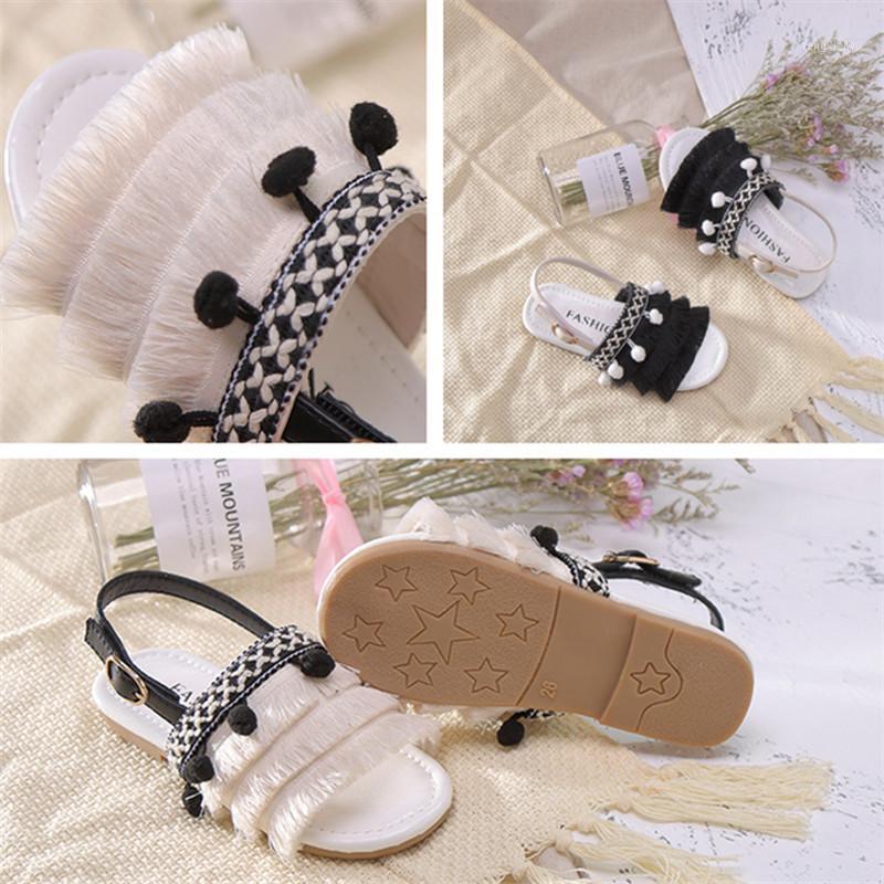 

Summer Popular Hot Sale Tassel Children's Sandals Fashion Wild Soft Bottom Princess Shoes Breathable Open Toe Casual Slippers1, Black