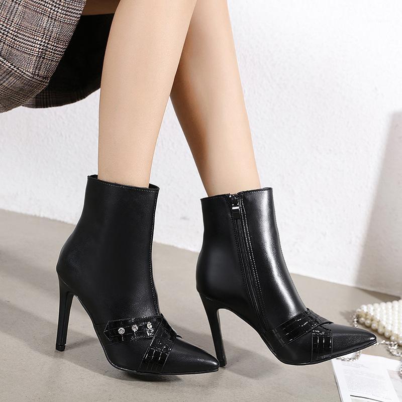 

Shoes Woman Flat Boots Winter Footwear Boots-Women Round Toe Low Leather 2020 Autumn Mid-Calf Ladies Pointy Rock High Heel1