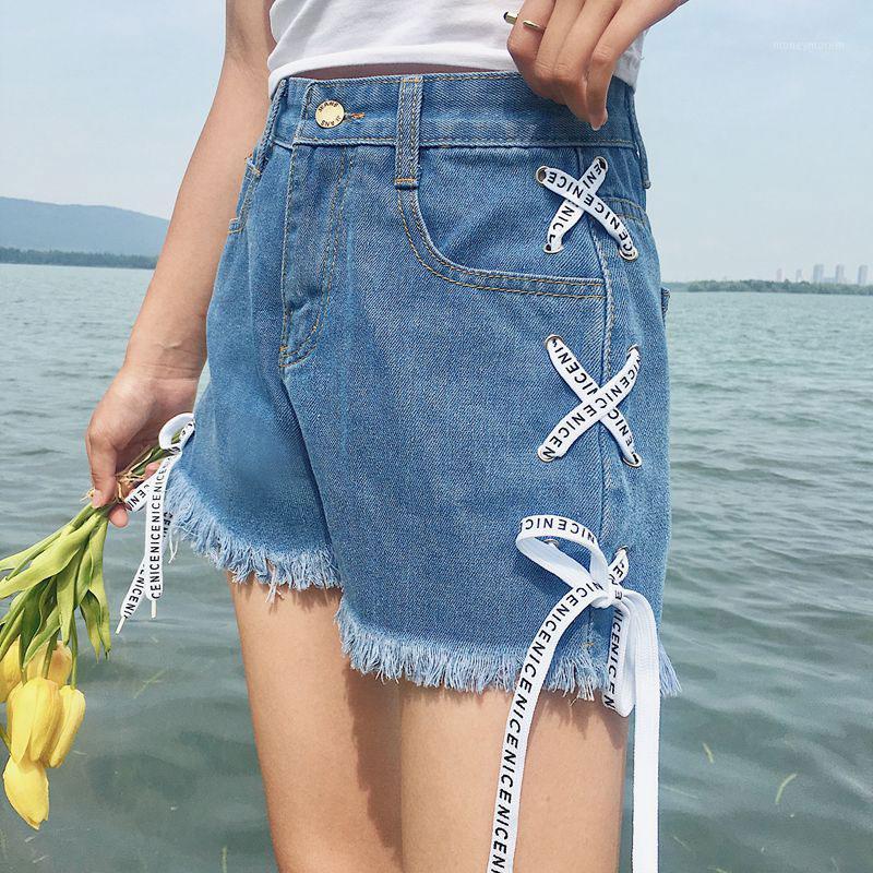 

Summer Women Denim Shorts Pockets Bandage High Waist Lady Girl Casual Short Jeans QL Sale1, White