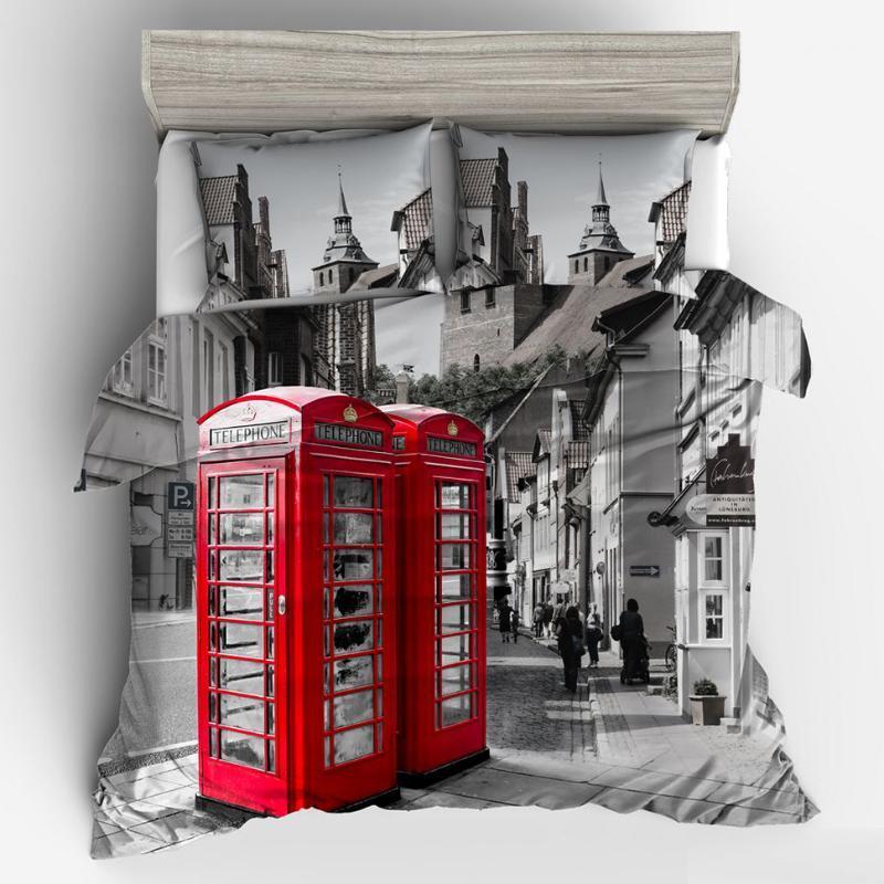 

Eternal memories, Classic Telephone Booth Bedding Set Duvet Cover  Full Queen King Size -1 Quilt Cover -2 Pillowcase1