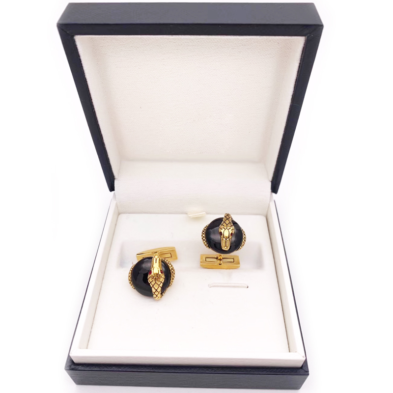 

PURE PEARL Luxury Cuff Links Heritage Range serpent detail four-color stainless steel Men Business Suit French Shirts CuffLinks Sleeve style Classic Buttons Box set