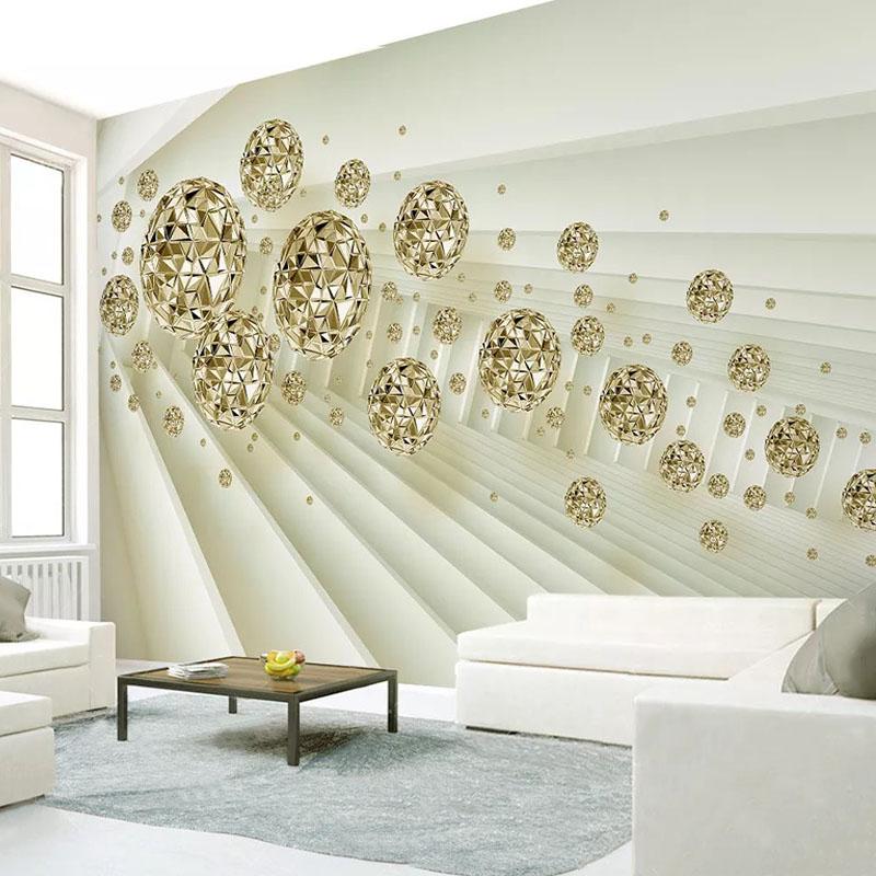 

3D Abstract Space Golden Ball Mural Wallpaper Living Room TV Background Wall Luxury Home Decor Self-Adhesive Waterproof Stickers, As pic