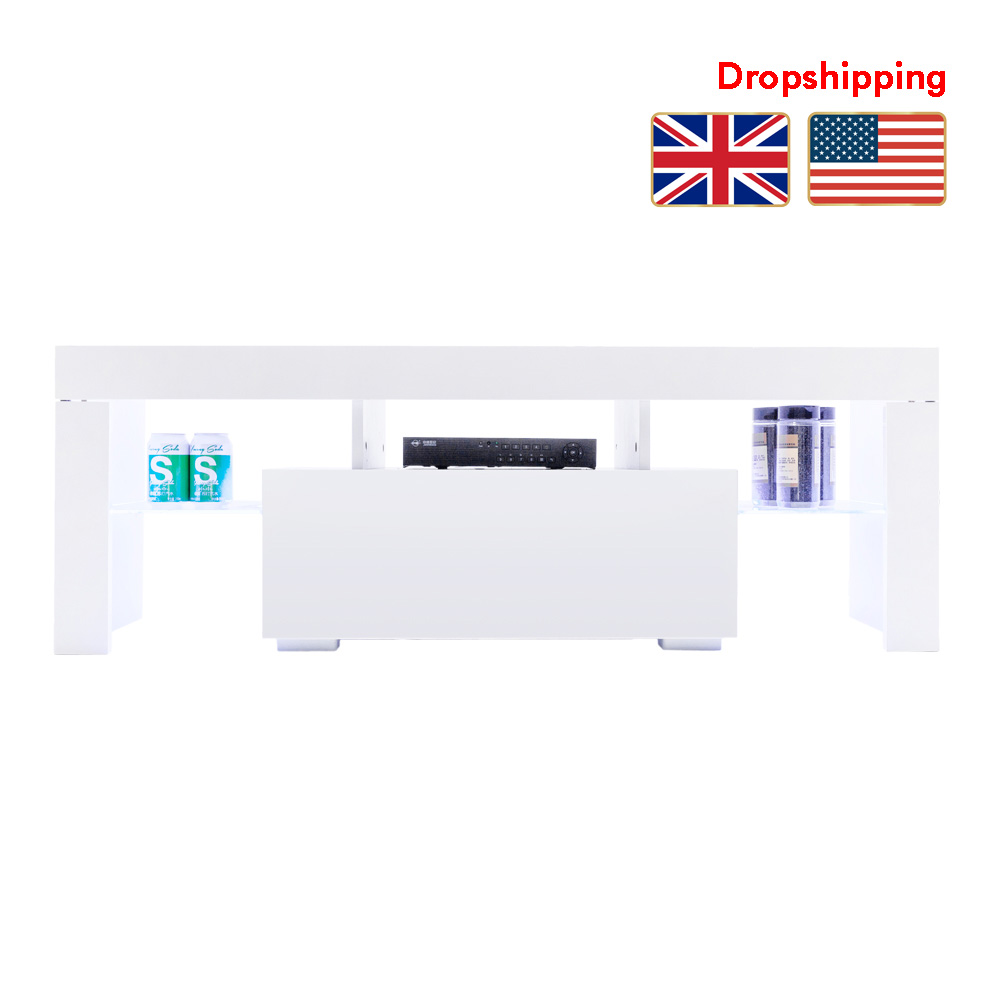 

Stock in US UK 130cm LED TV Cabinet TV Stands with Storage Drawer White for Living Room Dropshiping