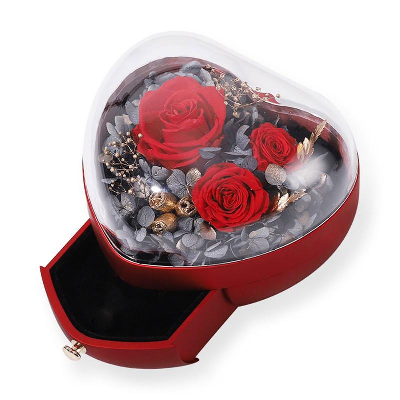 

2021 Handmade Forever Rose Jewelry Gift Box Immortal Preserved Blossom Case Romantic Gifts for Valentine's Day Anniversary