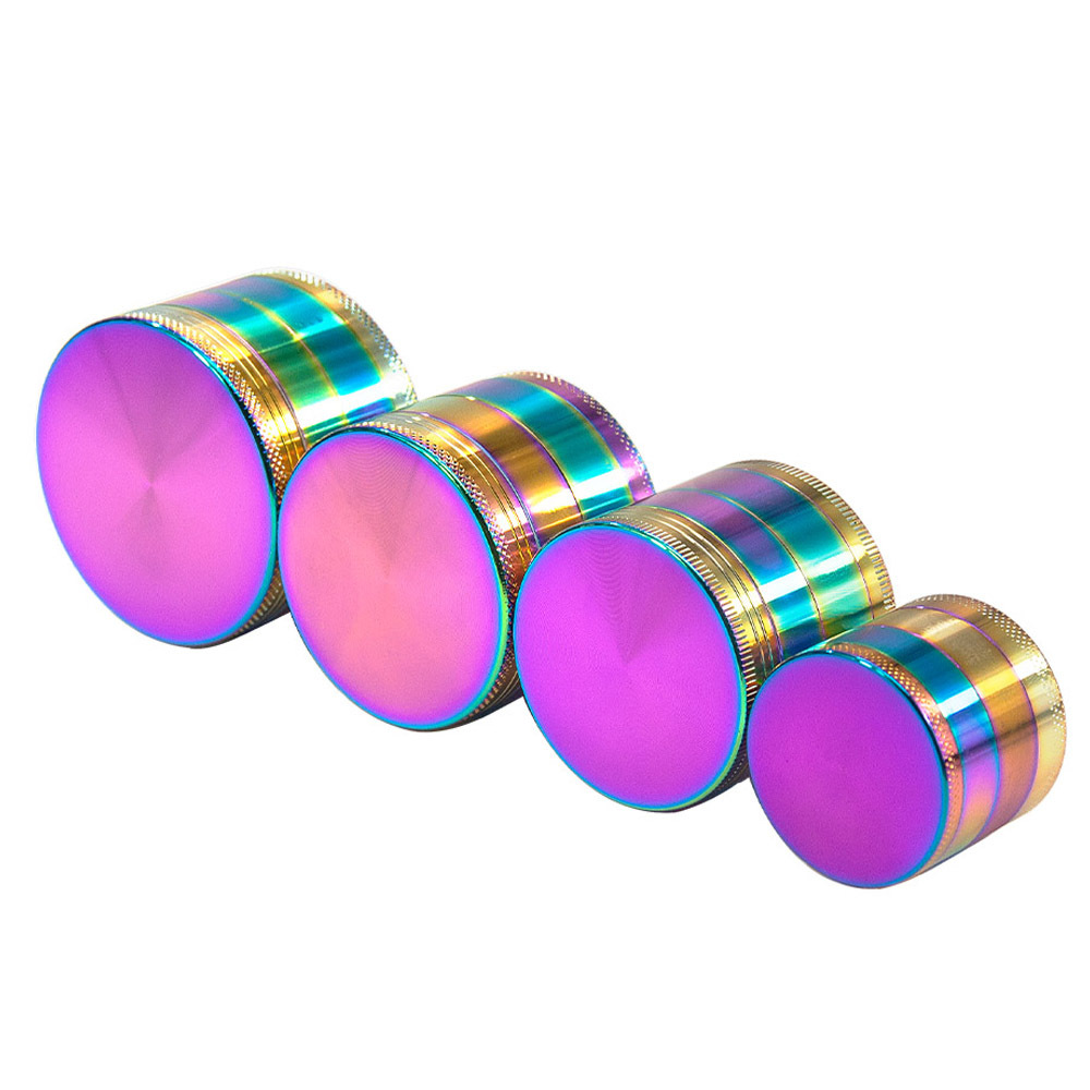 

Beautiful 40mm/50mm/55mm/63mm Rainbow Grinders With 4 Parts Grinder Zinc Alloy Material Top Tobacco Herb Grinders Smoking Spice Crusher