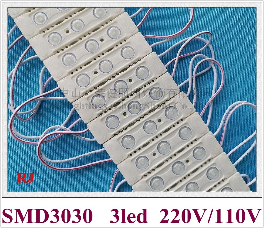 

AC220V / AC110V SMD 3030 ABS injection LED light module SMD3030 3 led IP65 waterproof 80mm*20mm 2W with lens high bright