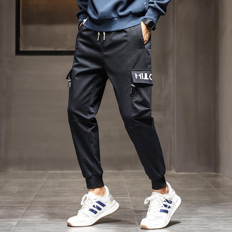 

Autumn and winter overalls men loose slim drawstring elastic waist toe harem pants casual pants men's sweatpants, Black
