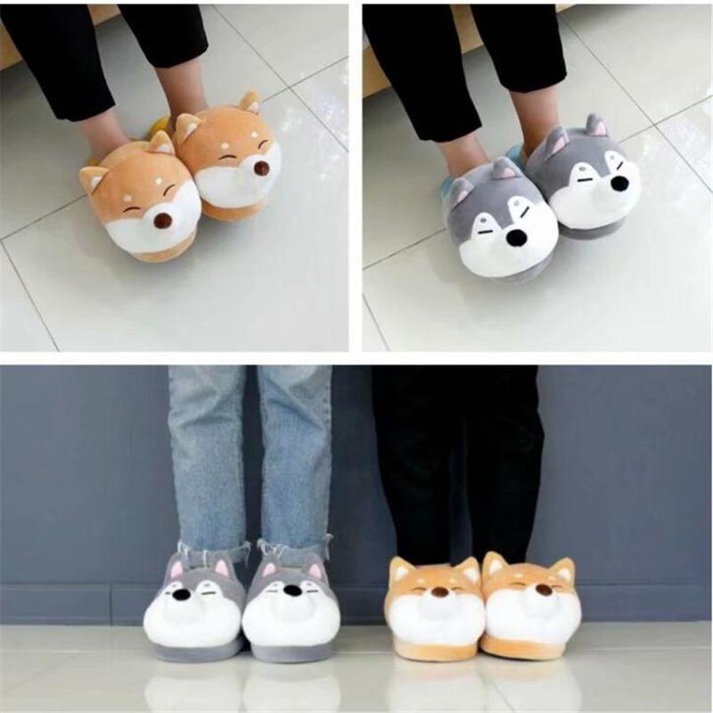 

Cute Shiba Inu Cute Husky Cartoon Cotton Slippers Female Autumn And Winter Household wWarm Indoor Non-Slip Shoes Couple Slides, As pic