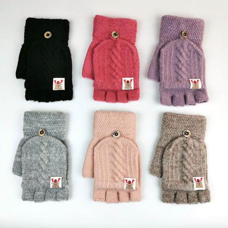 

Half-finger Gloves Winter Gloves Solid Color Knitted Soft Warm Candy Color Mittens Flip Cover