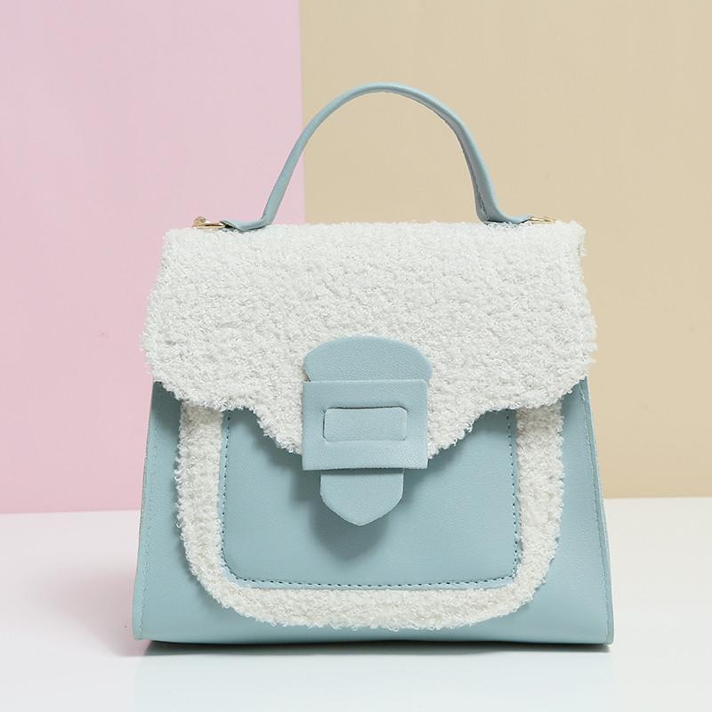 

2020 winter new Women's Trendy Backpack Lightweight Plush Leather Shoulder Bag Color Block Handbag for Daily Use, Beige