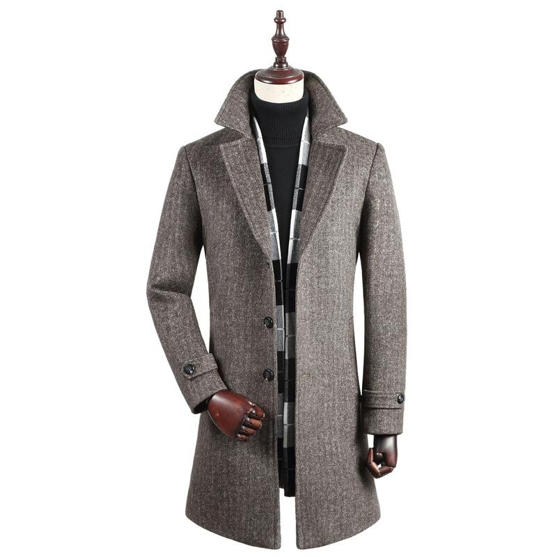 

Winter 2020 new middle-aged men's woollen and woollen coat business leisure long coat men's clothing wholesale, Gray