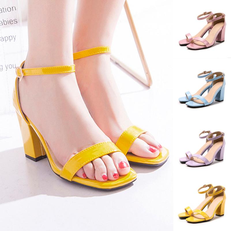 

2021 Ankle Strap Heels Women Sandals Summer Shoes Women Open Toe Chunky High Heels Party Dress Sandals Wysokie obcasy, Blue