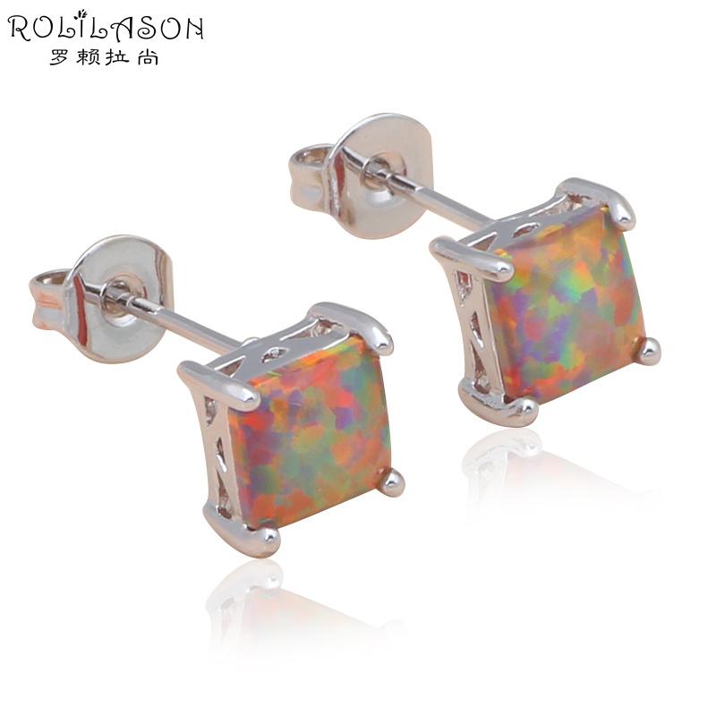 

Orange fire opal Silver Stamped Stud Earrings Fashion Jewelry for women Trendy Party Fashion Jewelry OE529