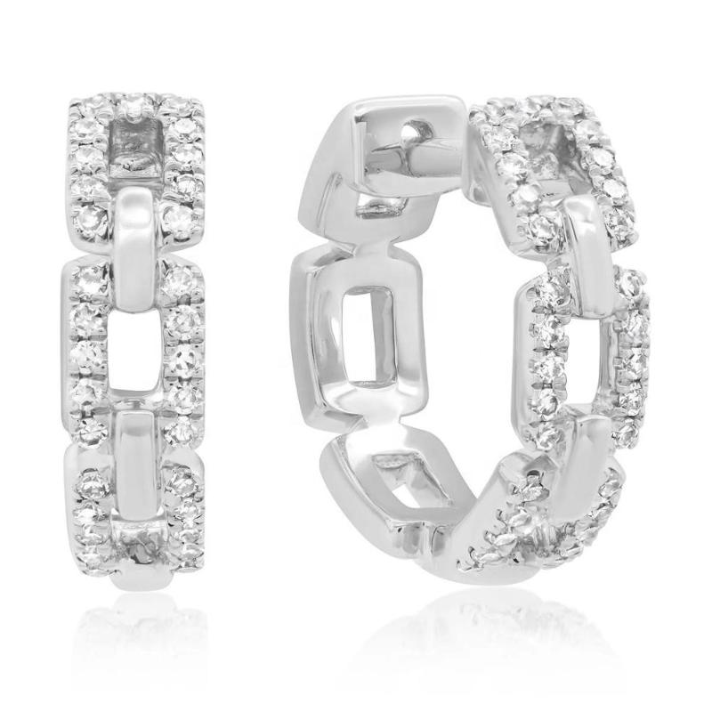 

LOZRUNVE Korean 925 Silver Pave CZ Chainlink Link Chain Huggie Earring Gold