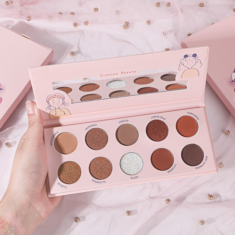 

IN STOCK 10 Color Eyeshadow palette beads matte bright waterproof little fresh girl makeup eye shadow palette., Mixed color