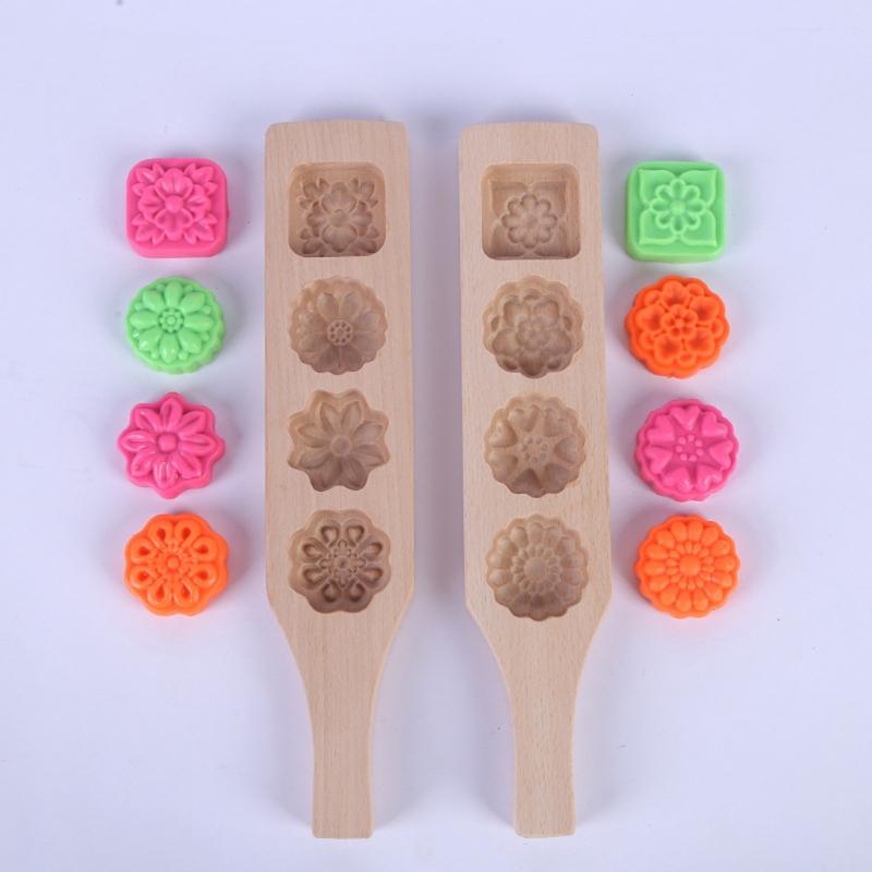 

4 Hole Wooden Moon Cake Mold Pastry Baking Tool for Making Mung Bean Ice Skin