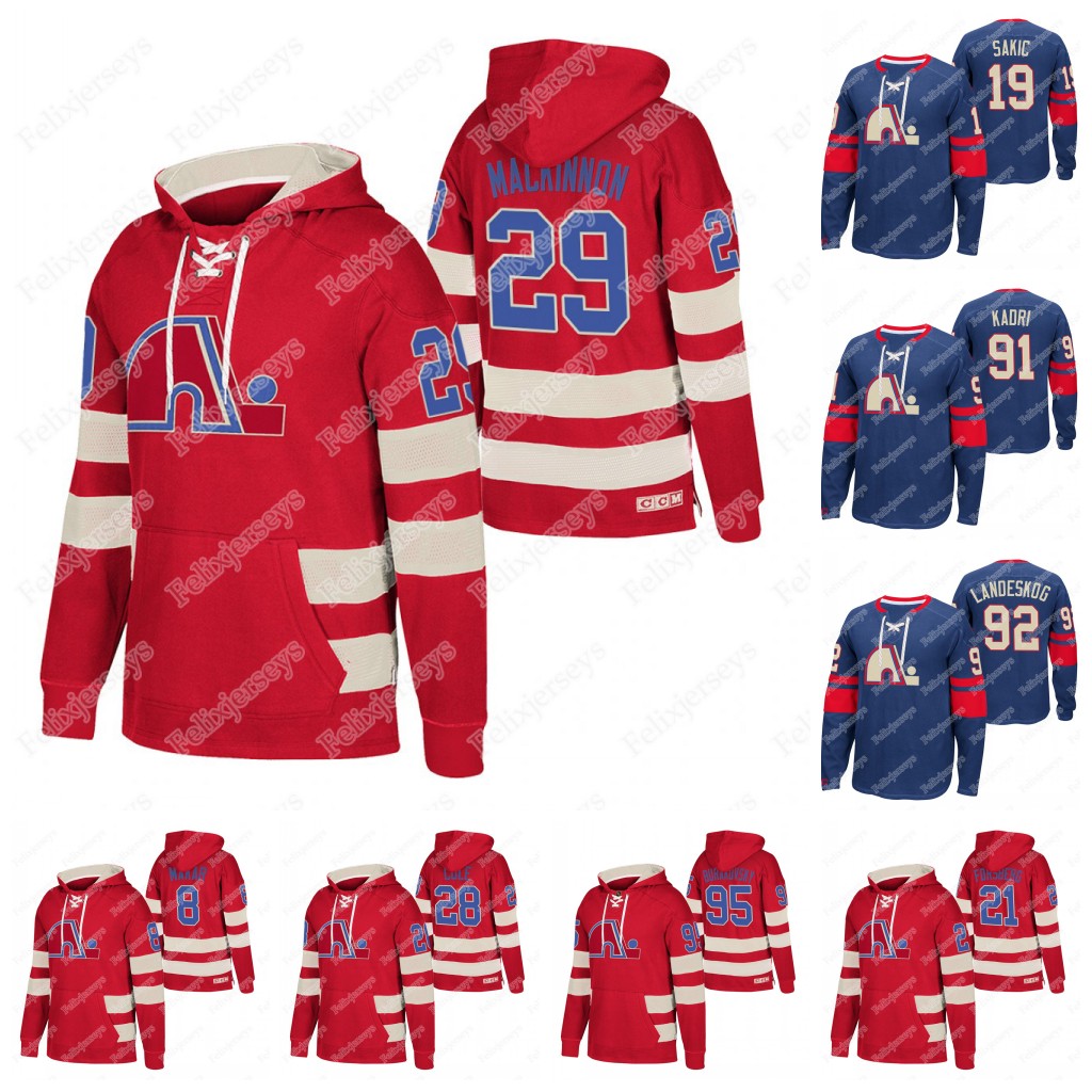 

Quebec Nordiques Heritage Classic Hoodie Joe Sakic Peter Forsberg Nathan Mackinnon Gabriel Landeskog J. T. Compher Nazem Kadri Cale Makar, Red mens s-xxxl