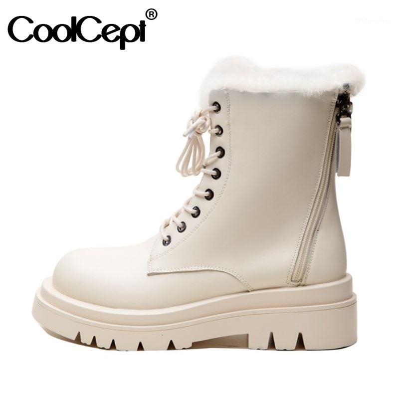 

Coolcept Women Ankle Boots Warm Fur High Heel Winter Shoes Woman Thick Fur Snow Boot Cross Strap Y Platform Footwear Size 34-431, Black