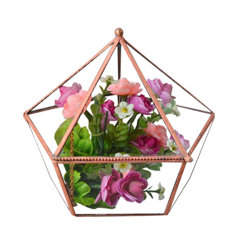 

Storage Holder Flower Box Glass Brass Micro Landscape Jewelry Display Desktop Transparent Ornament Florist Gift Geometric