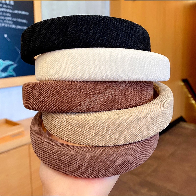 

Korean Khaki Solid Color Sponge Hairband For Women Sweet Headband Headdress Hair Hoop Fashion Hair Accessories, Mixed color